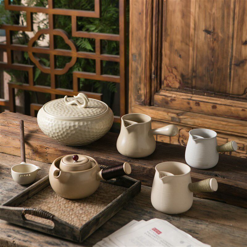 礼品陶瓷罐罐茶锤纹大容量分茶器茶海半手工仿古侧把煮茶器烤茶罐
