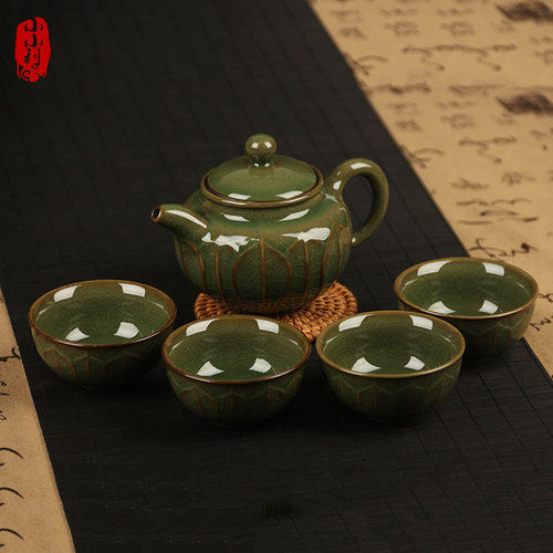 创意小利青瓷功夫茶具套装养生茶具套装陶瓷铁胎冰裂茶壶茶杯家用