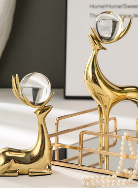 铜鹿摆件高级感乔迁礼品电视柜酒柜书柜样板房桌面装饰品工艺品