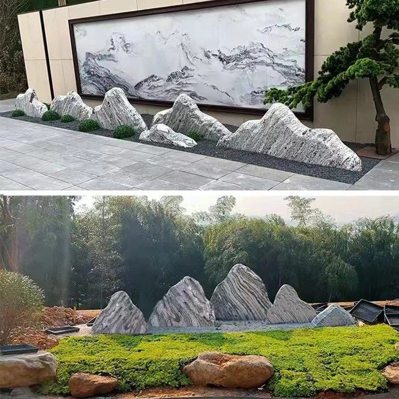 雪浪石切片组合大型景观石刻字泰山石天然原石假山石头枯山水造景