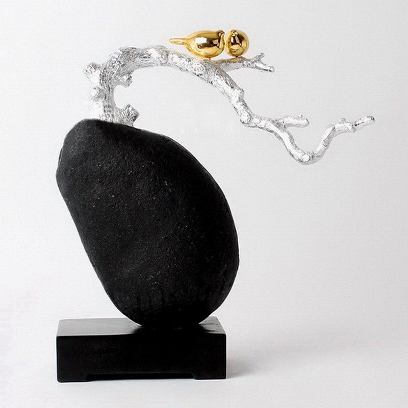 抽象树脂工艺品  现代复古创意饰品 客厅桌面装饰  石头树枝摆件