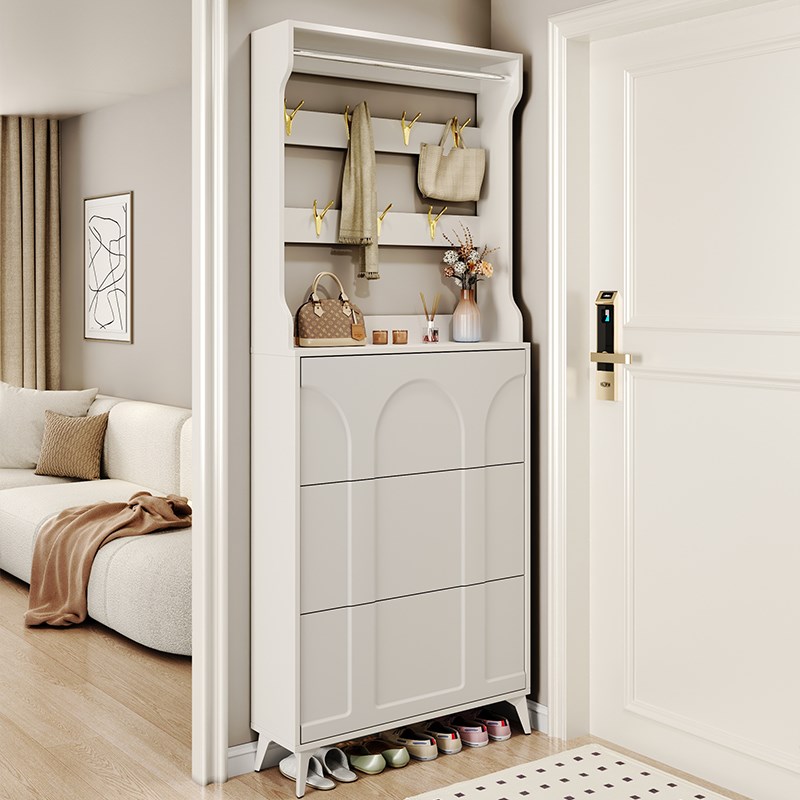 奶油风超薄鞋柜家用门口入户门大容量收纳玄关柜一体简易翻斗鞋架