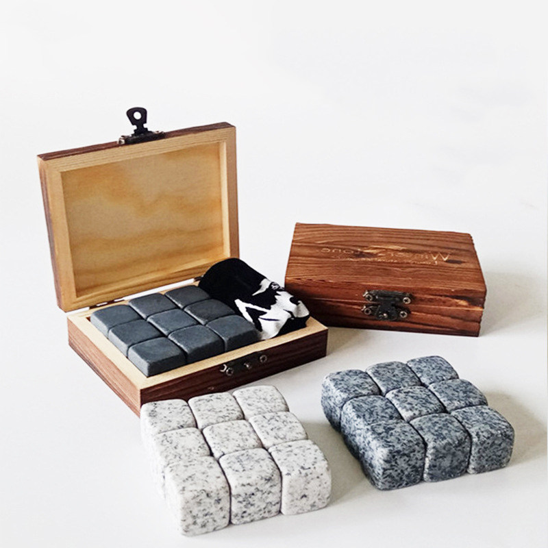威士忌冰酒石冰块石头洋酒冰酒石家用冰镇石方形木盒套装天然石头
