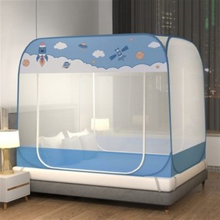 1.5三开家用加大长2N.2米双门方顶一体式 蚊帐1.8宽蒙古包免安装 床