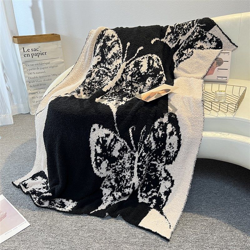 法式高级款蝴蝶沙发针织盖毯半边绒午休绒毯床上装饰软绵绒毯毛毯