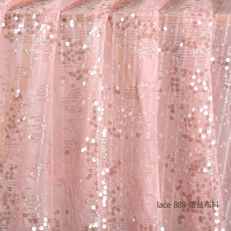 法式高端雪纺亮片面料礼服裙娃娃裙布料柔软亲肤不扎1.3米款粉色