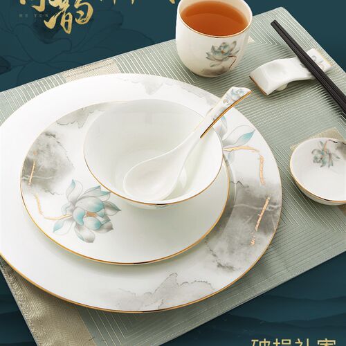 餐盘牛排家用西餐盘陶瓷吃饭套装创意餐具食堂碗中式酒店饭碗荷韵