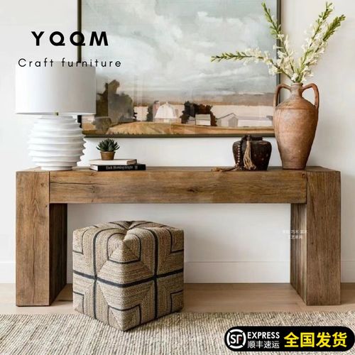 诧寂原木玄关复古入户靠墙装饰壁炉做旧长条酒店民宿置物展示案桌