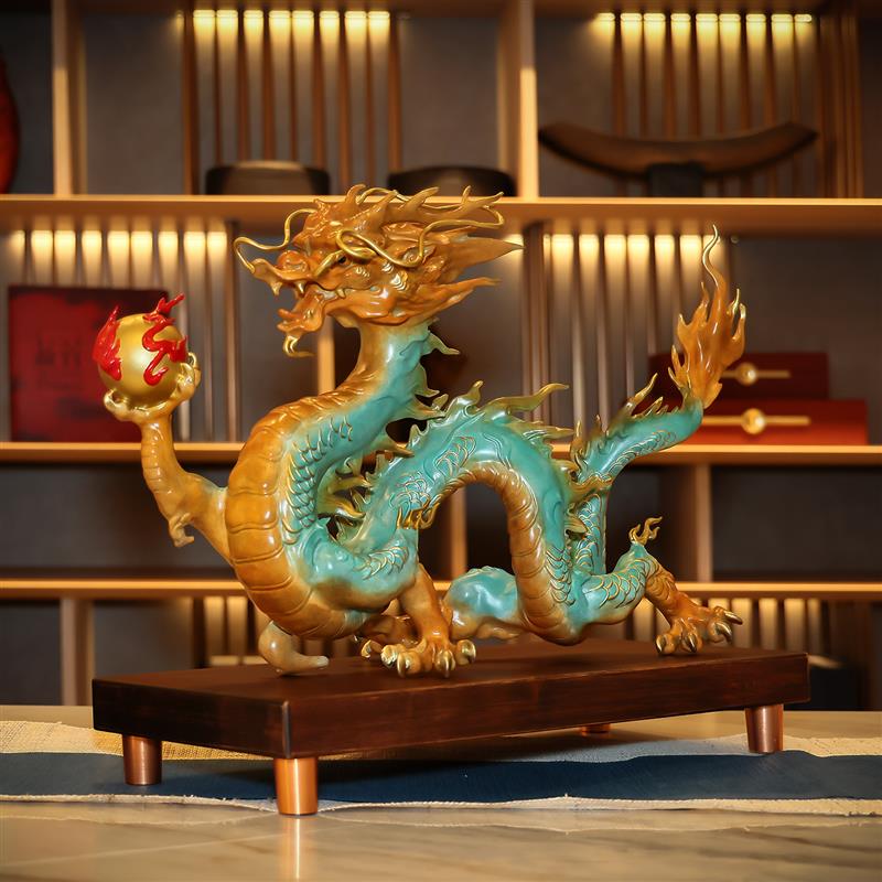 铜欣祥黄铜龙腾四海摆件龙年生肖龙家居办公室前台乔迁开业礼品