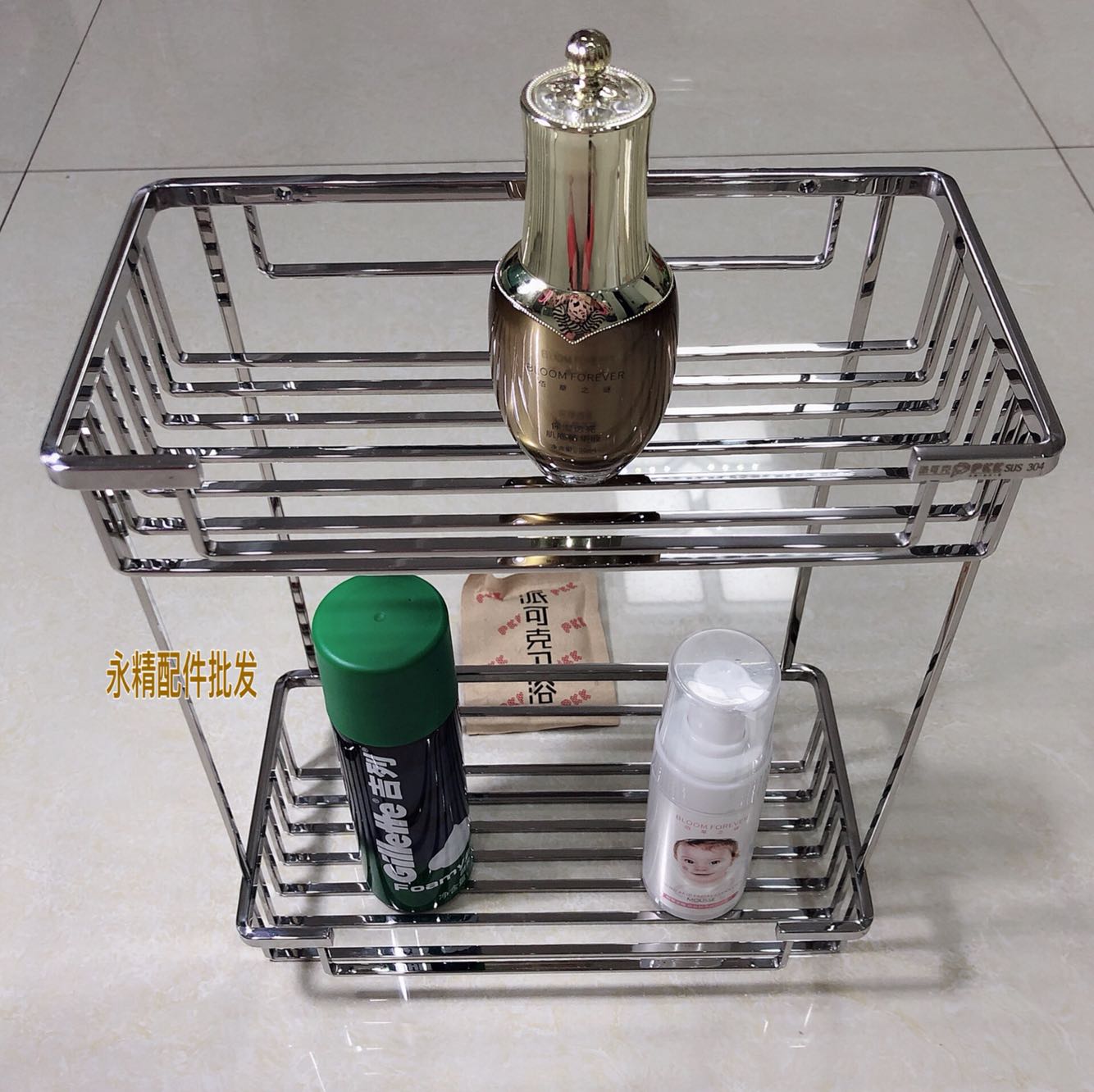 派可克Pkk304不锈钢长方形浴室置物篮 卫生间沐浴洗发露单双层架