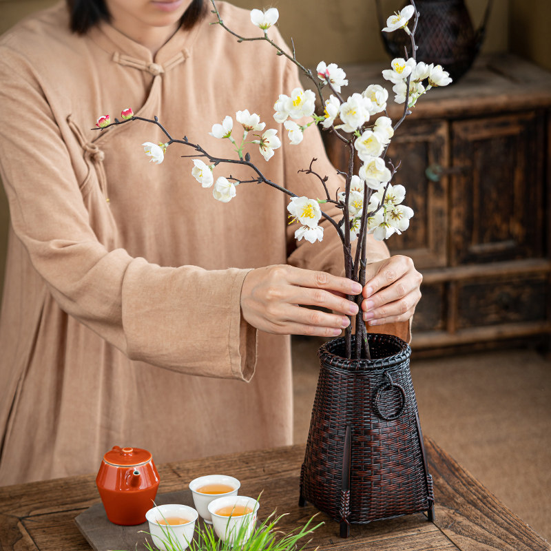 竹编花器古风手工编织小花篮摆件 花艺花插器侘寂风花瓶 客厅插花