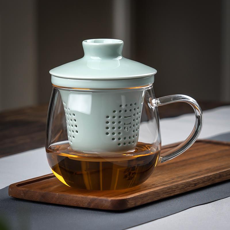 茶杯陶瓷带盖子过滤耐热玻璃带把茶杯功夫茶杯一园茶具办公杯泡茶