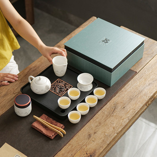 德化陶瓷功夫茶具简约高档礼盒装 羊脂玉白瓷盖碗茶杯家用套装 定制