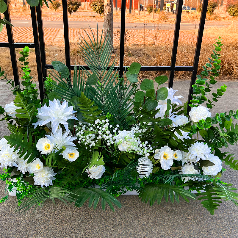 新款森系白色婚庆花排铁艺路引地排花排花路引花婚礼舞台布置花艺