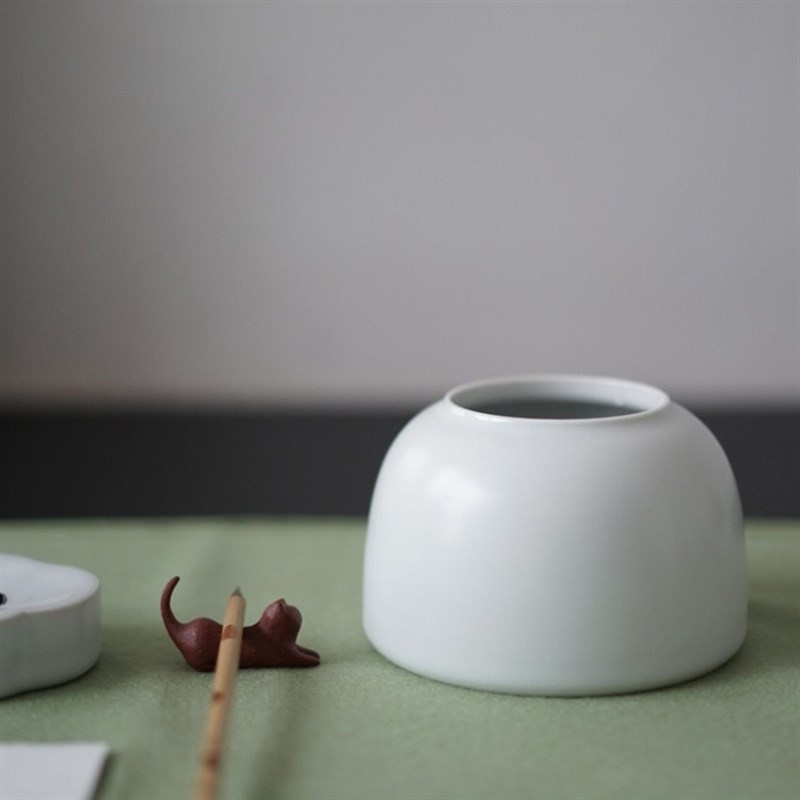 瓷器口-全手工月白釉笔洗 水盂 文房用具 水洗 渣斗 建水 洗毛笔