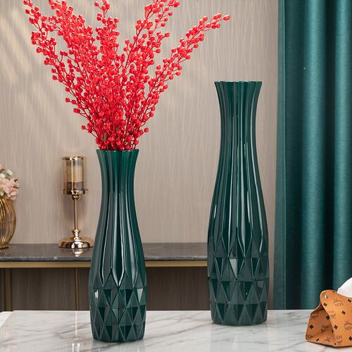 樾立陶瓷花瓶落地大号 红色墨绿色白色干花摆件客厅银柳 插花水养