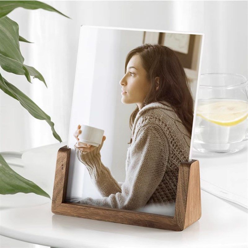 U型实木相框摆台6 7 8 10寸压克力透明装裱创意高级感摆件相框