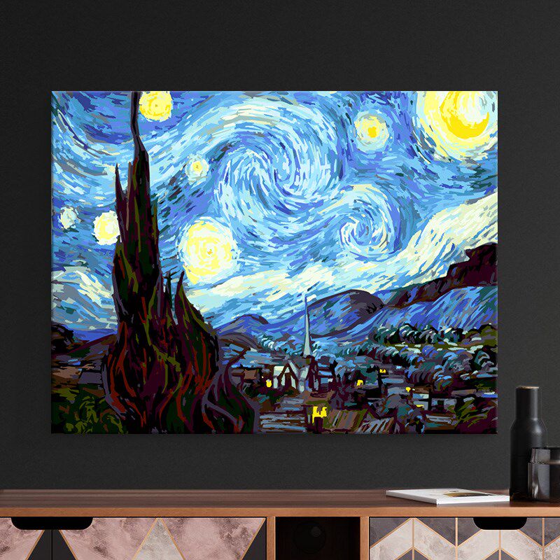 自油自画数字油画diy填充手工填色油彩画治愈手绘涂色画 梵高星空