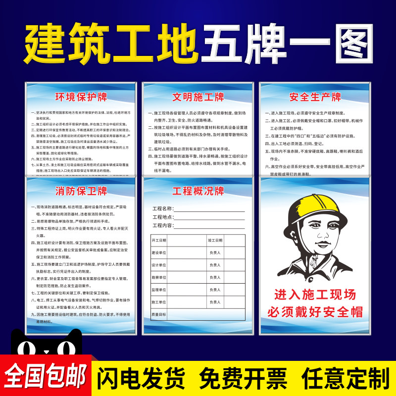 建筑工地五牌一图安全标识牌八大员岗位职责制度牌十牌两图现场警