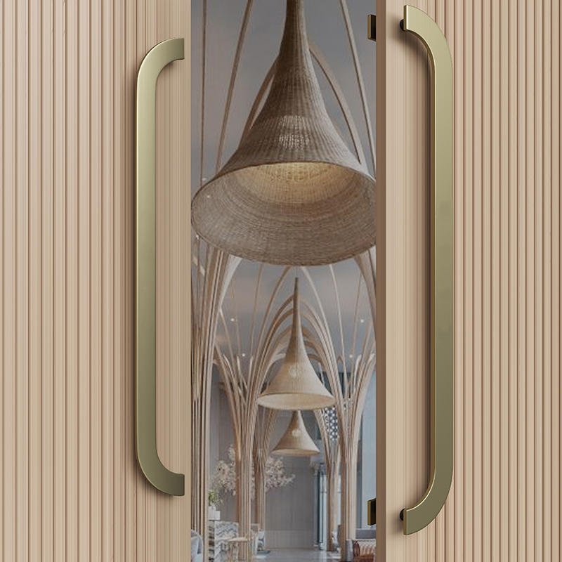 高档极简铝合金有框玻璃大门拉手酒店商铺刻字黑色双开实木门把手