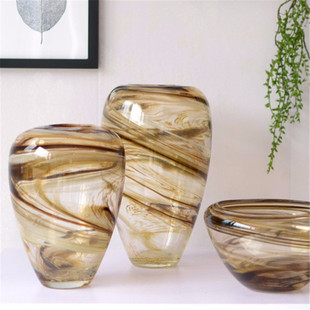 出口欧美炫彩玻璃花瓶摆件客厅水果盘三件套创意透明样板房工艺品