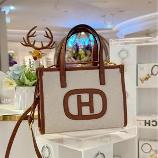 【美国Hotend】方形托特斜挎包 米白色拼棕色