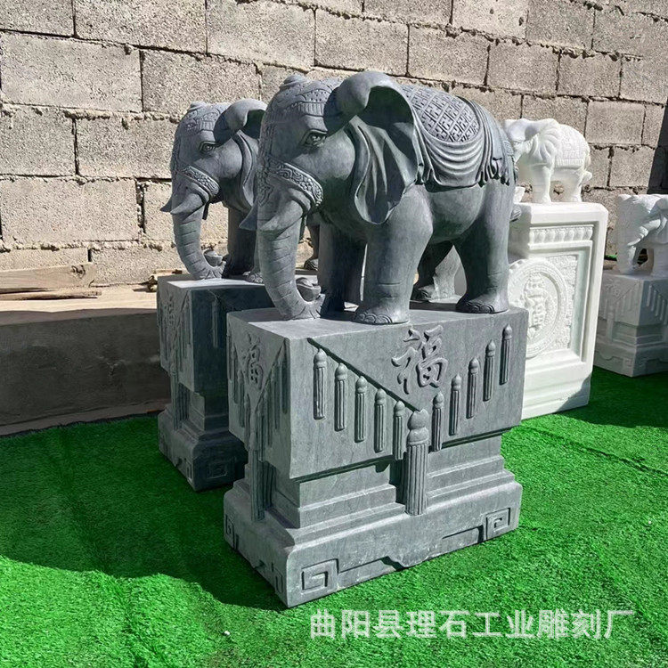 石雕门墩青石小象一对户外庭院门庭石古色古香中式建筑家用装饰件