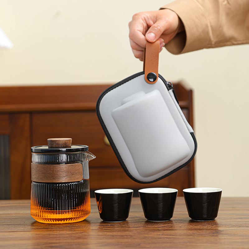 快客杯陶瓷随手泡防烫玻璃一壶三杯便携个人茶杯旅行户外功夫茶具