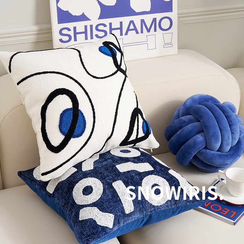 侘寂风抱枕蓝色系高级枕套客厅沙发靠垫靠枕家用装饰异形车载腰枕