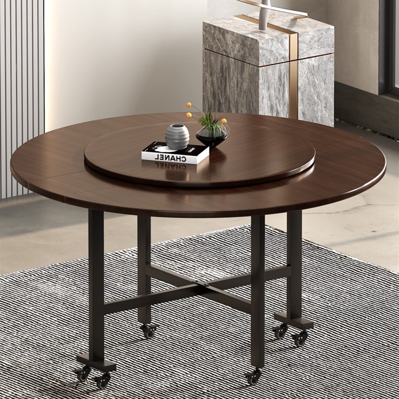 饭店火锅带家用家庭聚餐折叠大酒店饭桌10圆形人桌子圆桌餐桌转盘