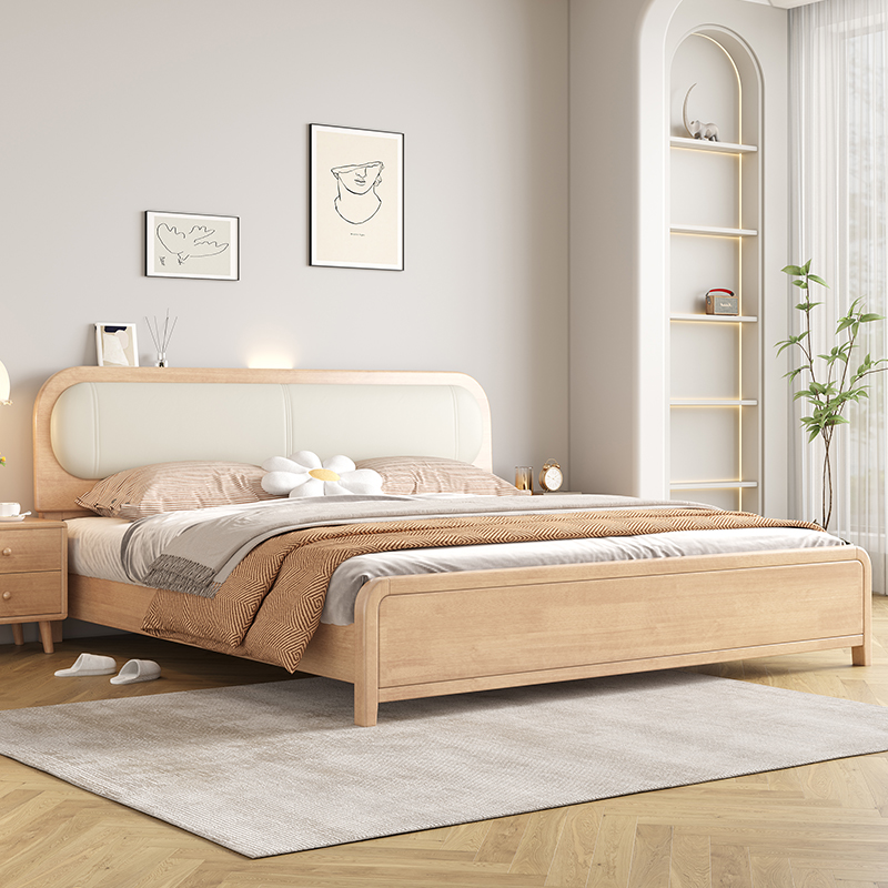 馨佰利原木奶油风实木软包床2024年新款现代简约主卧室出租房用床