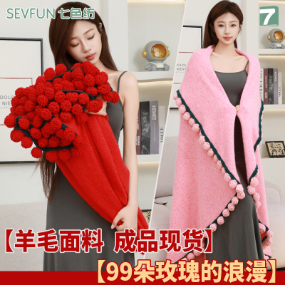 成品手工羊毛玫瑰花束毯子送礼物
