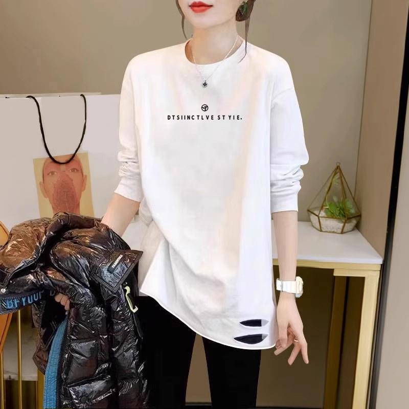 春秋冬季中长款遮屁股打底衫女宽松叠穿卫衣内搭纯棉大白t恤上衣