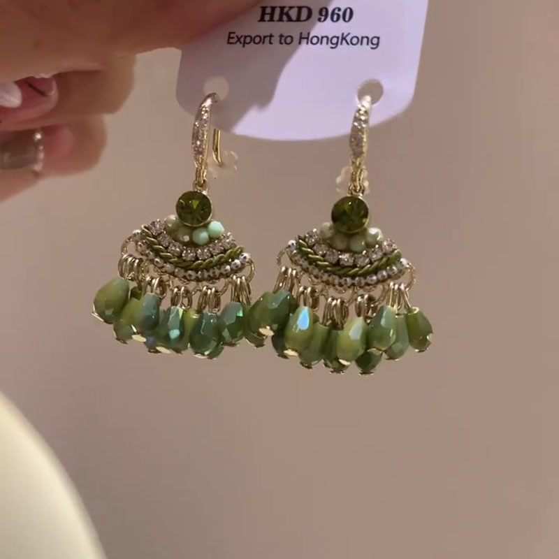 森系绿色扇面水滴耳环