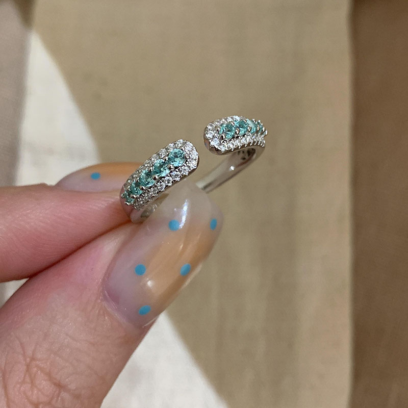 海盐蓝排钻戒指女小众设计