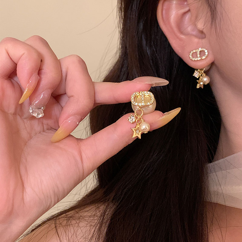 猪鼻子珍珠星星流苏耳环