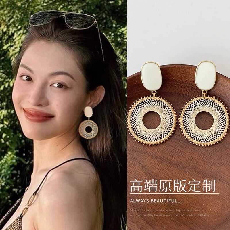 钟楚曦同款度假风编织圆圈耳环