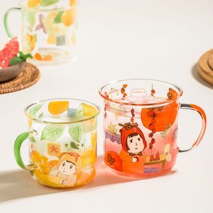 西比尔吉利玻璃杯带刻度咖啡杯耐热家用牛奶杯早餐杯带杯把情侣杯