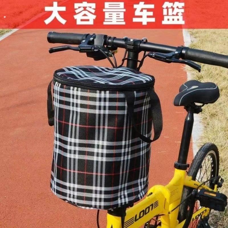 加厚电动车车篓前车筐单车菜篮折叠自行车车筐加厚防水帆布菜篮子