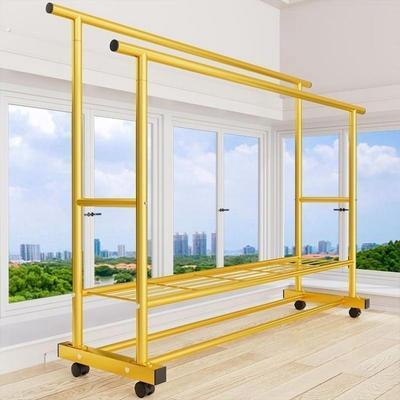 简易衣架落地立式家用卧室衣帽架阳台挂衣架双排衣杆可移动晾衣架