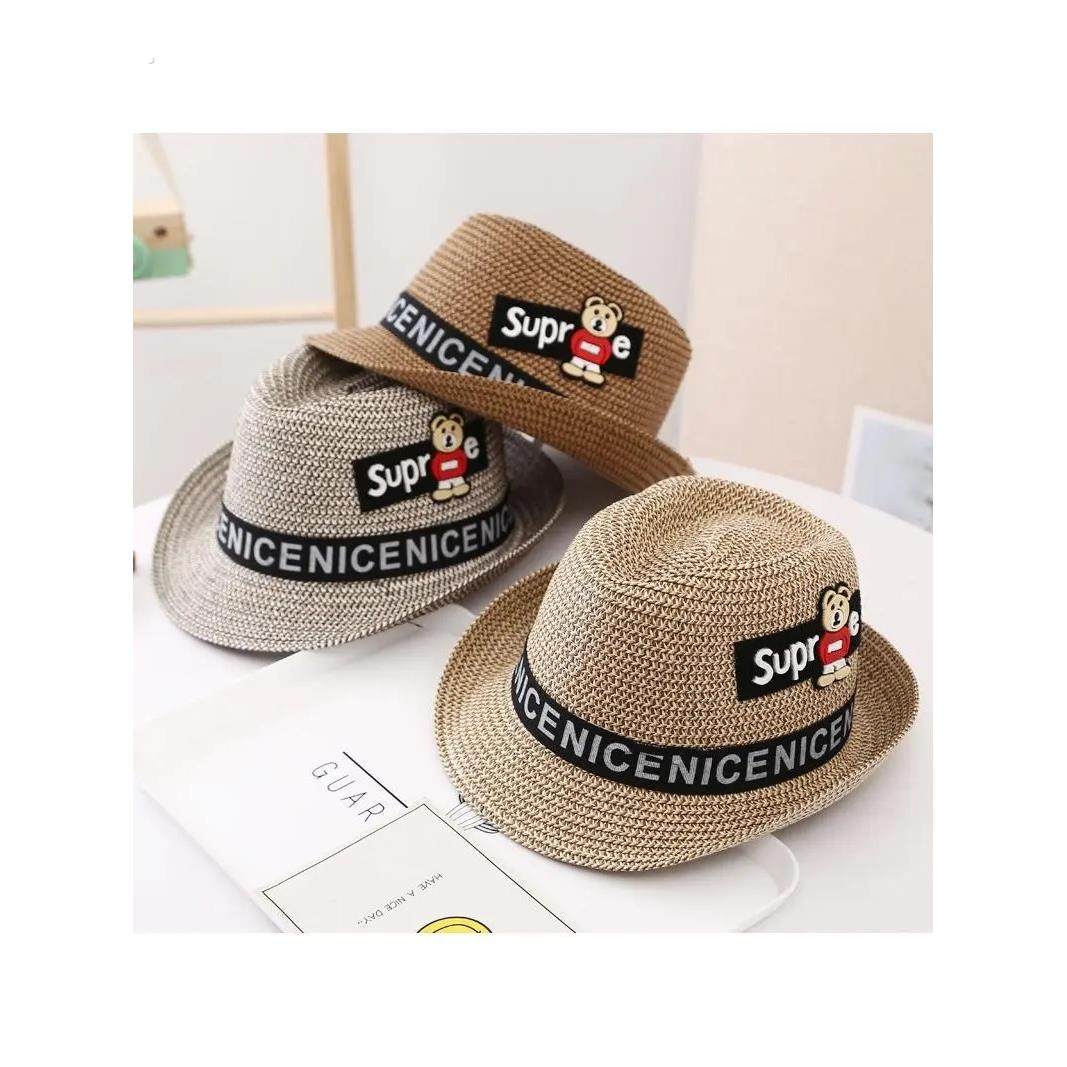 夏季儿童帽子防晒男童沙滩帽宝宝爵士帽潮2-3-5岁小孩礼帽小草帽