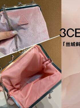 3ce三熹玉丝绒斜挎链条包韩系高级感日常百搭随身便携简约化妆包