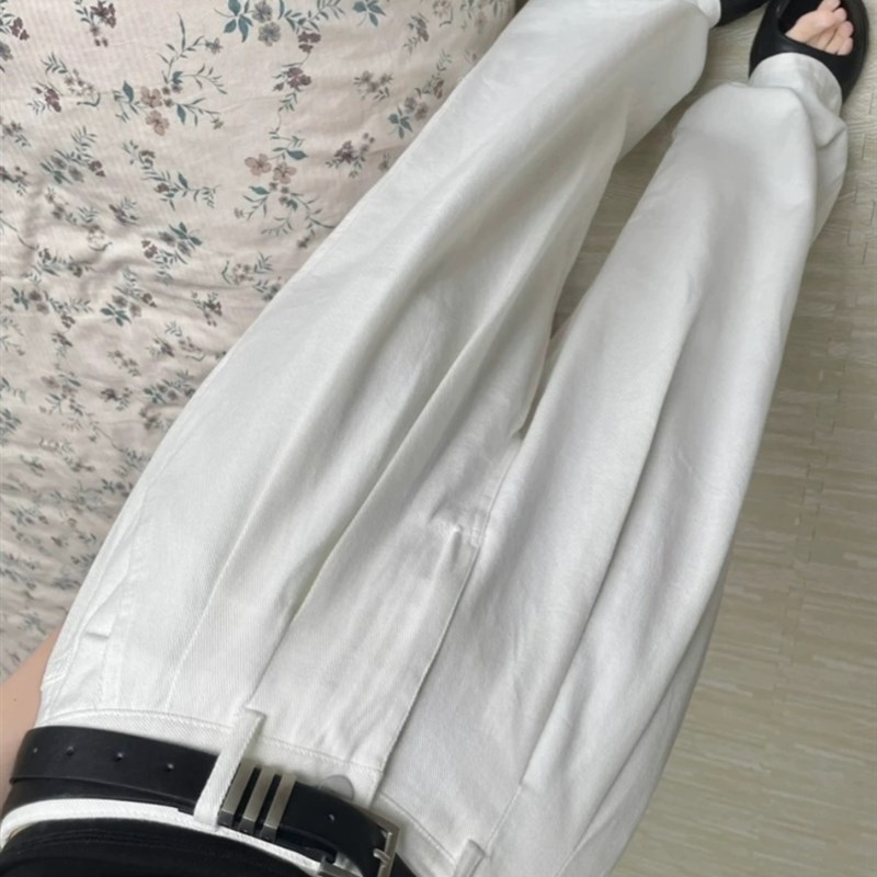 高级感白色高腰窄版西装阔腿裤女夏季薄款宽松垂感直筒拖地休闲裤