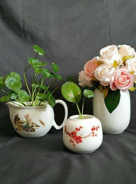 刻字定制logo陶瓷摆件白色毛笔笔筒花瓶摆设办公室桌面瓷筒装饰品