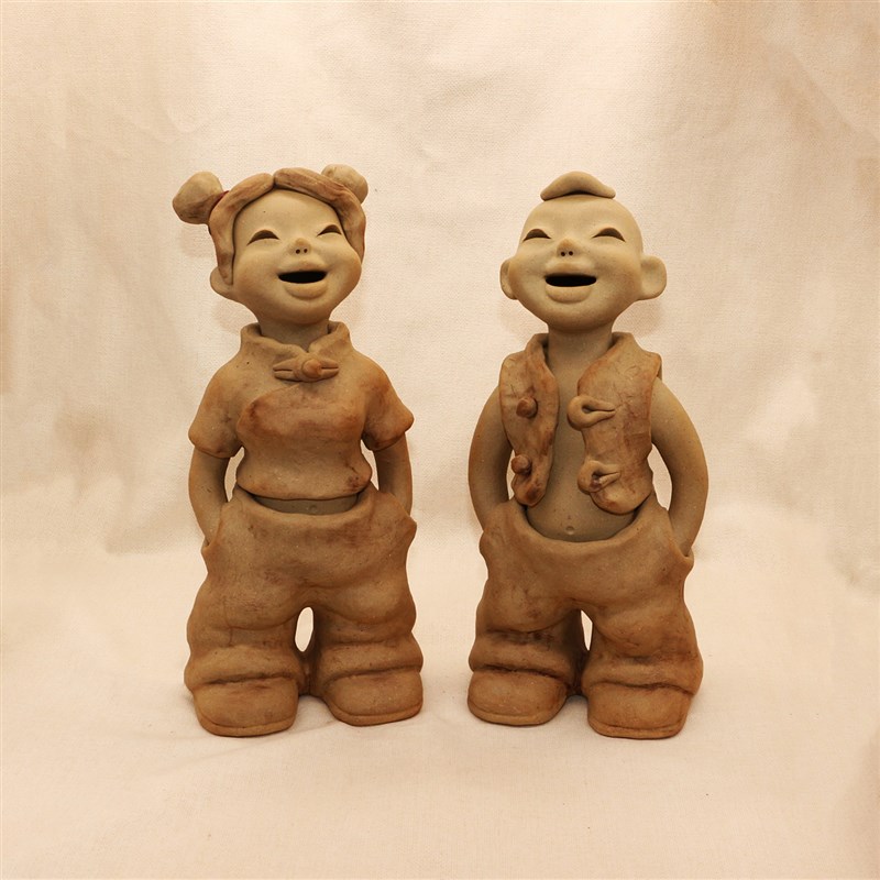 手工陶艺人物 创意泥人 陶土娃娃人物 陶瓷娃 陶人泥塑长脖子摆件