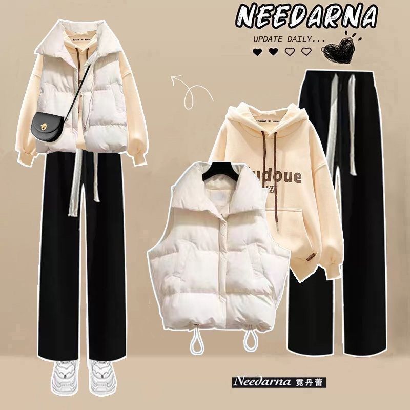 冬季大童女装12-15岁加绒卫衣三件套13初中学生14休闲网红套装16