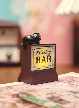 日式猫咪酒吧小夜灯生日礼物复古迷你桌面氛围装饰摆件咖啡吧台