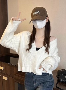 2025新款安可拉红色短款毛衣外套女春秋装小个子穿搭针织开衫上衣