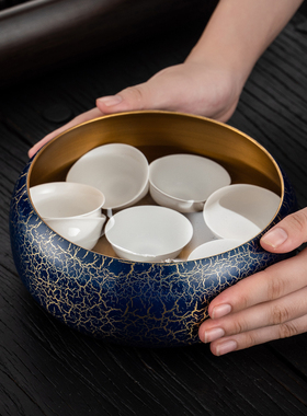 佰企黄铜茶洗小号笔洗家用中式水洗水盂洗杯盆茶渣缸功夫茶具配件