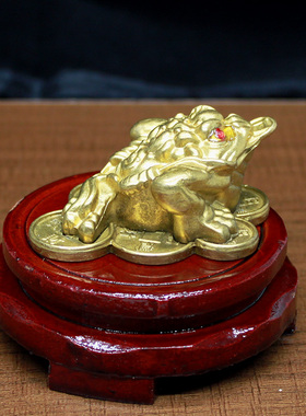 纯铜桌面迷你小摆件招财金蟾三足中式创意工艺品办公桌装饰品摆设